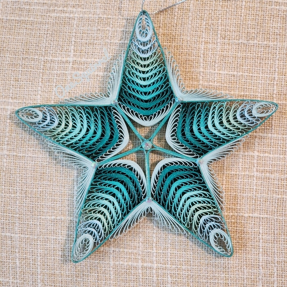 Handmade by me, lightweight, turquoise ombre paper star Christmas ornament - Picture 2 of 2